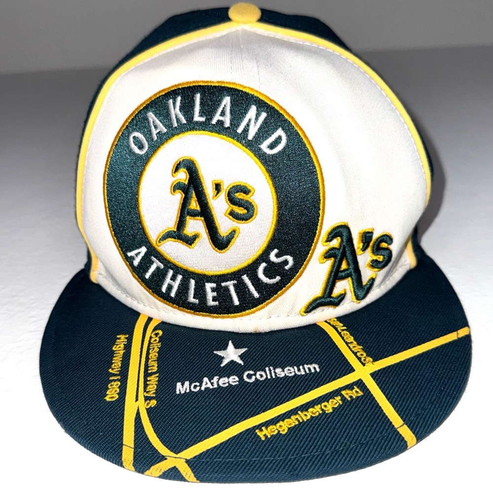Rare Oakland Athletics A’s Hat Cap 7 3/8 New Era Fitted Map Coliseum